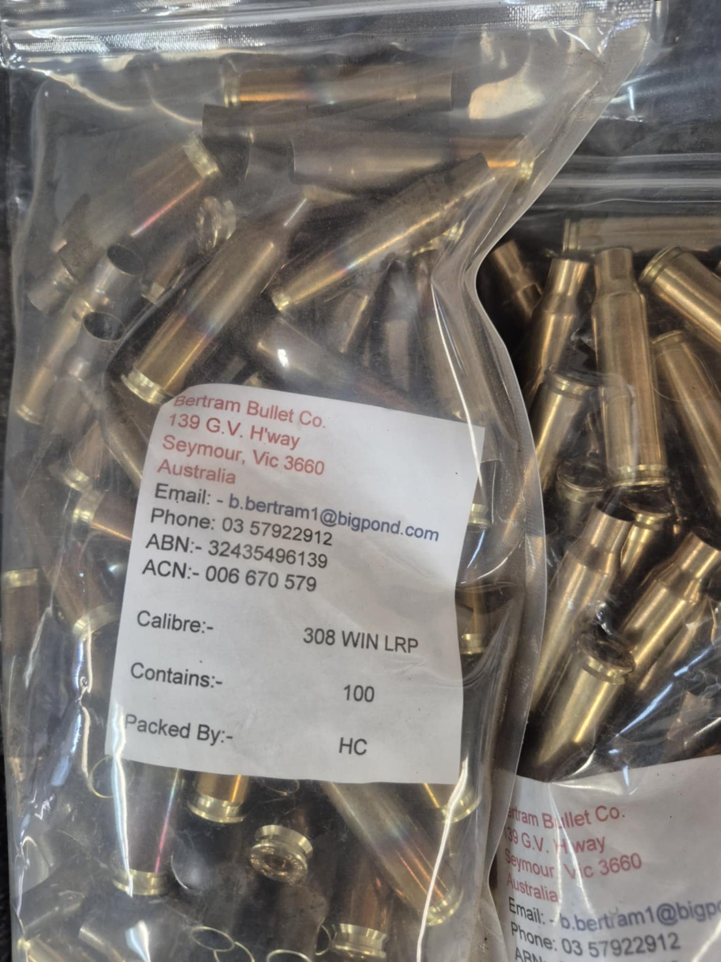 Bertram Bullet Company 100 Unprimed Brass Cases. (308 WIN LRP)