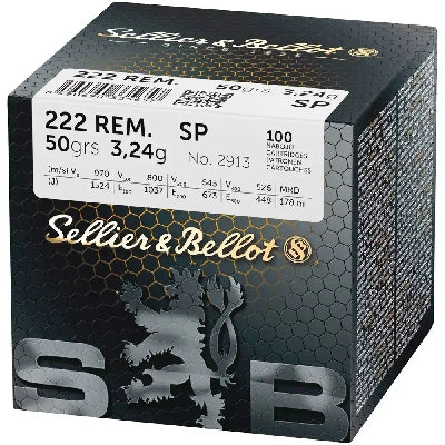 Sellier & Bellot 222 Rem 50 grain SP Ammo 100 rd Bulk Pack