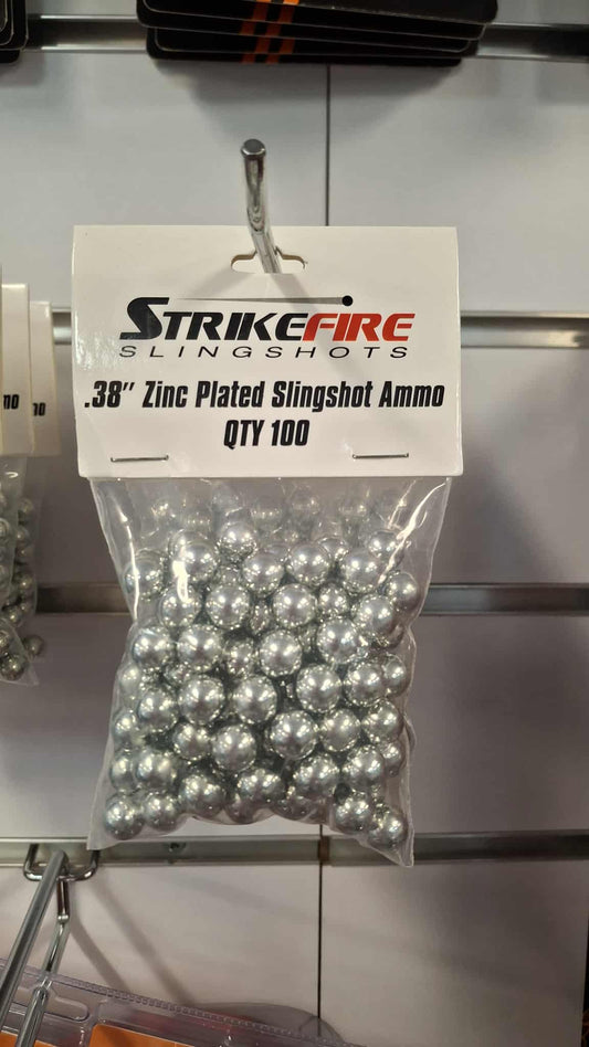 Strikefire slingshot .38" zinc plates Slingshot ammp pk 100