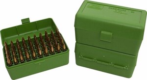 MTM RIFLE AMMO CASES 50 ROUND WITH HINGED LID