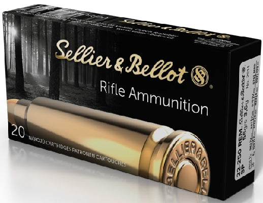 Sellier & Bellot 22-250 Rem 55 grain SP Ammo 20 rd