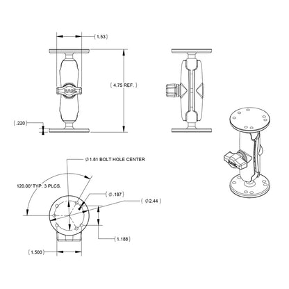 RAM Universal Double Ball Mount with Two Round Plates - B Size Medium