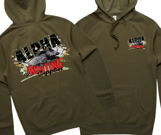 Alpha Hunting Running Boar Mid Weight fleece Hoodie
