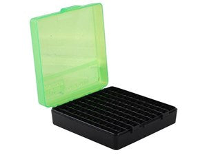 MTM AMMO BOX POLYMER WITH HINGED LID BLACK BASE & GREEN LID