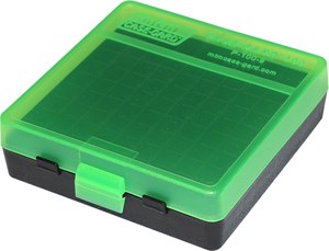 MTM AMMO BOX POLYMER WITH HINGED LID BLACK BASE & GREEN LID